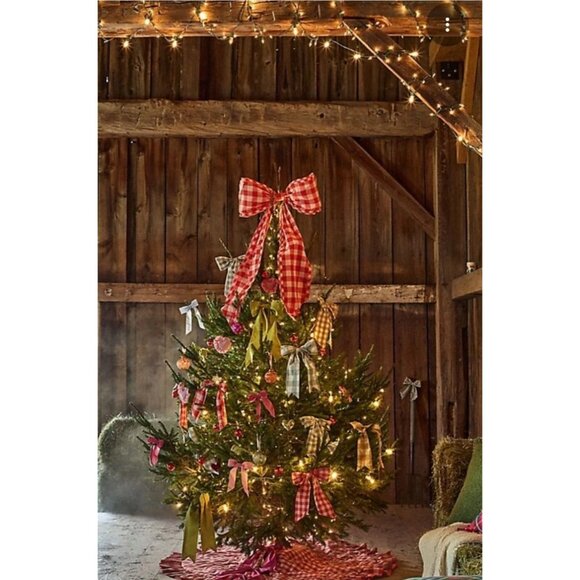 Anthropologie Gingham Bow Tree Topper Red NIP - Picture 5 of 9